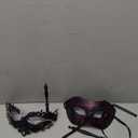 Hoshin Masquerade Mask for Couple, Mardi Gras Decorations Venetian Masks with Stick for Women Dark Purple & Black