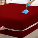 Mattress Protector Crib Size 100% Waterproof Zippered Cover, 6 Inches Deep, Six-Sided Mattress Encasement for Bed, Zipper Closure Style (Burgundy)