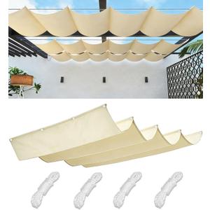 Retractable Wave Sun Shade Cloth 3' x 12' Sun Shade Sail Waterproof Polyester Sunscreen Awning Canopy Wind Protection for Outdoor Patio Yard Terrace Carport Cream