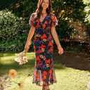 Gaharu Women's Summer Floral Bodycon Wedding Guest Cocktail Maxi Dress (M)