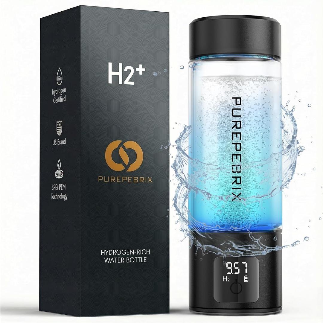 Upgraded Hydrogen Water Bottle Generator Glass, Touch Screen, Leak-Proof Lid, SPE/PEM Tech, Portable Rechargeable Hydrogen Water Bottle for Home Office Travel Fitness Drinking, 14 oz, Black