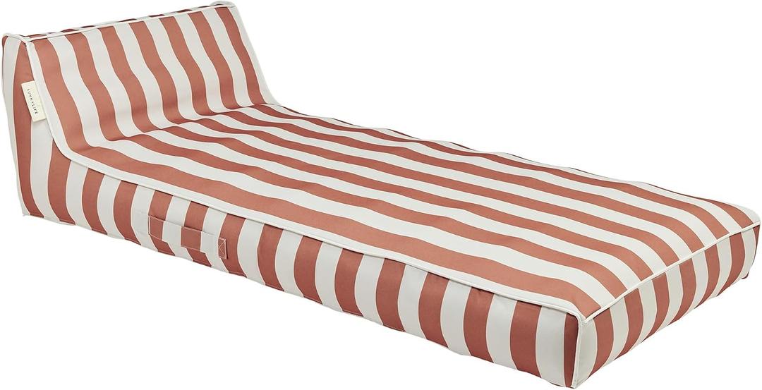 SUNNYLiFE Luxe Lie-On Lounger, Inflatable Pool Float, Indoor/Outdoor Use, Backrest Support, PVC/Polyester, Tierra Clay Stripe, 70.87 x 33.46 x 20.47 inches, Water/Land Usage, 9.7 lbs
