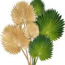 6 Pcs Pu Foam Artificial Palm Leaves Faux Palm Tropical Leaves Fake Palm Fronds for DIY Wedding Bouquets Fake Leaves for Centerpieces Arrangements Bridal Shower Palm Leaf for Home Decor Gold&Green (Green&gold)