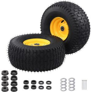 15x6.0-6 Tubeless Tire and Wheel,2 Pcs Replacement Riding Lawn Mower Garden Tractor Front Wheel Tire with 3" Offset Hub, 3/4" & 5/8" Bushing, 3"-4.5" Centered Hub