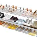 SLEEPING LAMB 2-Tier Long Shoe Rack Organizer for Closet, Stackable Wide Shoe Shelf Holds 18-Pairs Low Shoe Storage for Bedroom, Floor, Entryway (Grey) (11.4 x 42.5 x 18.7)