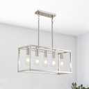 Lanhall 5-Light Pendant Lights for Kitchen Island Modern Dining Room Chandelier Linear Rectangular Kitchen Light Fixtures Hanging Lights for Dining Room Adjustable Height E26 Base Brushed Nickel