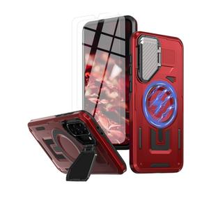 For Samsung Galaxy A36 5G Phone Case Built in Lens Protector [Compatible with Magsafe] [15 FT Military Grade Drop Protection] with 2X Tempered Glass Screen Protector Shockproof Case(Red)