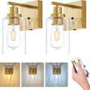 Battery Operated Wall Sconce Set of 2 with Remote 3-Color Rechargeable Wall Lights with 10000mA, Dimmable Wall Sconces Set of Two Battery Operated for Bedroom Living Room Hallway Decor (Gold)
