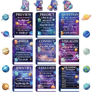 2 x Pasimy Reading Posters Reading Strategies Posters Bulletin Board Decoration Educational Read Poster for Elementary Middle School Library Classroom Decorations(Space)