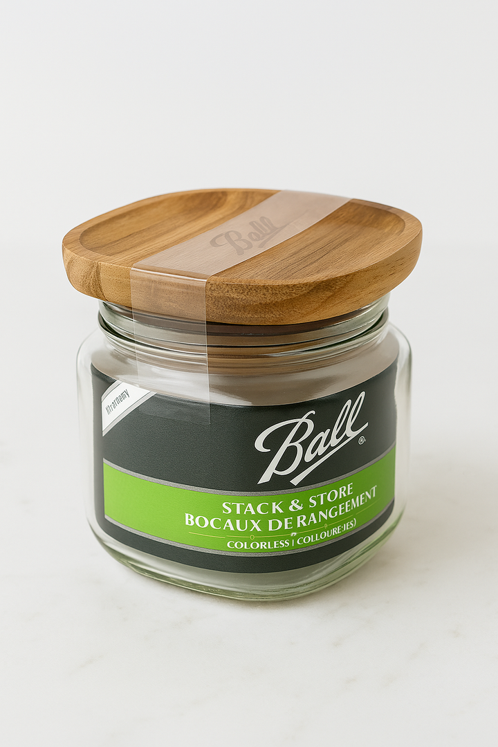 Ball Wide Mouth Mason Jar 4.0 Cup (1 Pack) With M.E.M Wooden Storage Lid for Storage, Grains, Herbs, Pasta, Coffee, Cookies