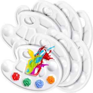 FANDAMEI Oval Paint Tray Palettes, 8 PCS Plastic White Paint Tray Palettes, Paint Palettes Paint Pallets with Thumb Hole for Adults & Kids, for Painting or DIY Craft Class, 9 x 6.7 Inch