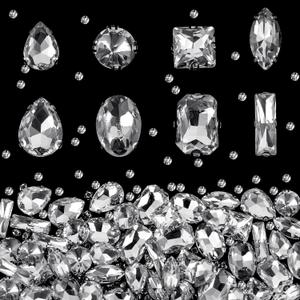 Dilunave 240 Pieces Large Sew on Rhinestones Clear Glass Crystal Gems Diamond Stone Metal Back Prong Setting Crafts Mix Shapes Claw for Jewelry, Clothes, Shoes, Costume (Clear White)
