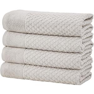 Great Bay Home Bath Towels - 100% Cotton 4 Pack 54x27 Bath Towel Set - Absorbent, Durable, Quick-Dry Towels for Bathroom (Light Grey)