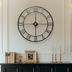 Cuspin Large Wall Clock 30 Inch Clocks for Living Room Decor, Modern Decorative Wall Clock Silent Non Ticking Battery-Operated, Black Metal Round Clock for Kitchen Office Mantel - Roman Number