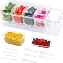 Taco Bar Serving Set for a Party, 5 Removable Compartments, Clear PP Tray, Large Ice Chilled Condiment Caddy Organizer with Components, Taco Bar Supplies for Taco/Nacho Bar, Salad, Fruits