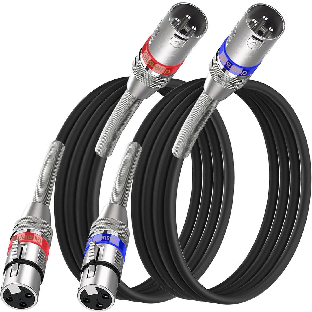XLR Cable 10 ft 2 Pack, Premium XLR Microphone Cable, 3-Pin Balanced Shielded XLR Male to Female Mic Speaker Cord, Metal Spring SR