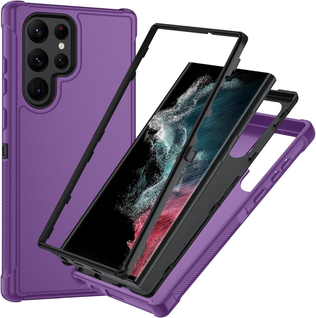 SunStory Compatible with Samsung Galaxy S22 Ultra Case, 3-Layer Heavy Duty Full-Body Cover,Military-Grade Drop Protection, 3 in 1 Hybrid Protective Case for Galaxy S22 Ultra 6.8", Purple