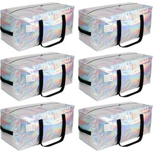 VTSVTS 6 Pack Extra Heavy Duty Large Moving Bags with Comfortable Handle & Strong Zipper,Storage Totes for Space Saving Moving Storage College Supplies Alternative to Moving Box,Iridescent