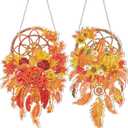 Saillong 2 Pcs Fall Thanksgiving Diamond Art Hanging Kits for Adults DIY Thanksgiving Diamond Painting Suncatcher Fall Pumpkin Dream Catcher Hanging Decor Autumn Wind Chime Decor for Home Wall Window