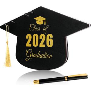 Supervitae Class of 2026 Graduation Wooden Guest Book with Pen Class of 2026 Grad Cap Signature Graduation Party Favor Guest Sign in Book for Messages Well Wishes Memory Scrapbook for College Gifts