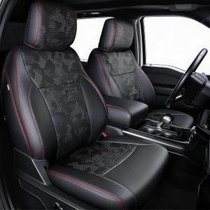 Premium Faux Leather Seat Covers for Ford F150 SuperCrew XL XLT STX (20212026) & F250/F350/F450 Crew Cab XL XLT (20232026) - Fully Covered - Designed for 40/Console/40 Front Seats - Camo Black