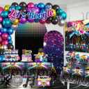 301pcs Disco Party Decorations for 70s, All-in-one 70s Party Decorations for 25 Guests, with No-DIY Banner Thick Plates and Disco Balloon Arch, Disco Photo Booth Props, Easy Setup for 70s Party