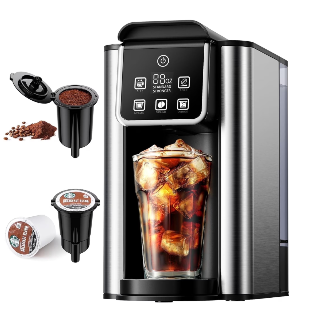Hot  Iced Coffee Maker with Bold Setting, Single Serve Coffee Maker for K Cup and Grounds, 6-14 oz Brew Sizes, 50 oz Removable Water Tank, One Cup Coffee Machine, Black
