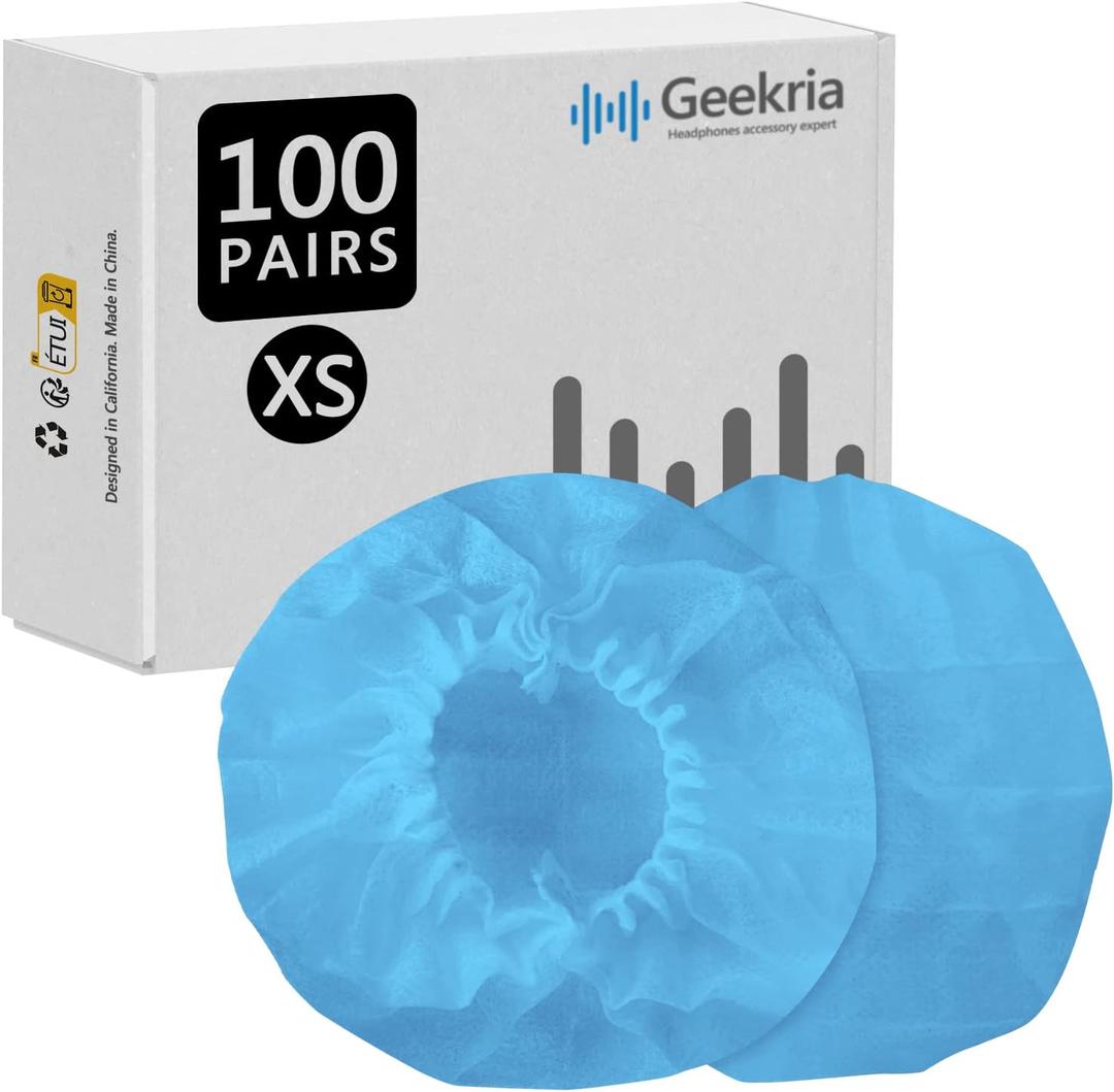 Geekria 100 Pairs Disposable Headphones Ear Cover for Small Call Center Headset Earcup, Stretchable Sanitary Ear Pads Cover, Hygienic Ear Cushion Protector (XS/Blue)