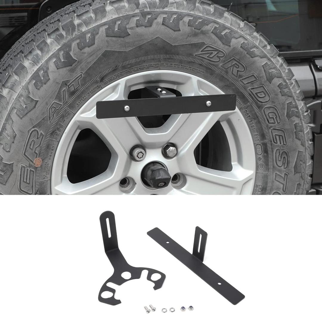 Hoolcar Spare Tire License Plate Relocation Bracket Holder Compatible with 1997-2023 Jeep Wrangler TJ JK JKU JL JLU & 2021-2023 Ford Bronco, Black
