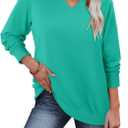 StunShow Women Sweatshirts Long Sleeve Shirts V Neck Casual Cute Loose Fit Lightweight Pullover Tops (Small, 1a Turquoise)