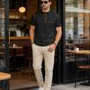 Men's Henley Shirt Short Sleeve T-Shirt Casual Top Pullover Summer Lightweight Tee Shirts with Button (Black, XL)