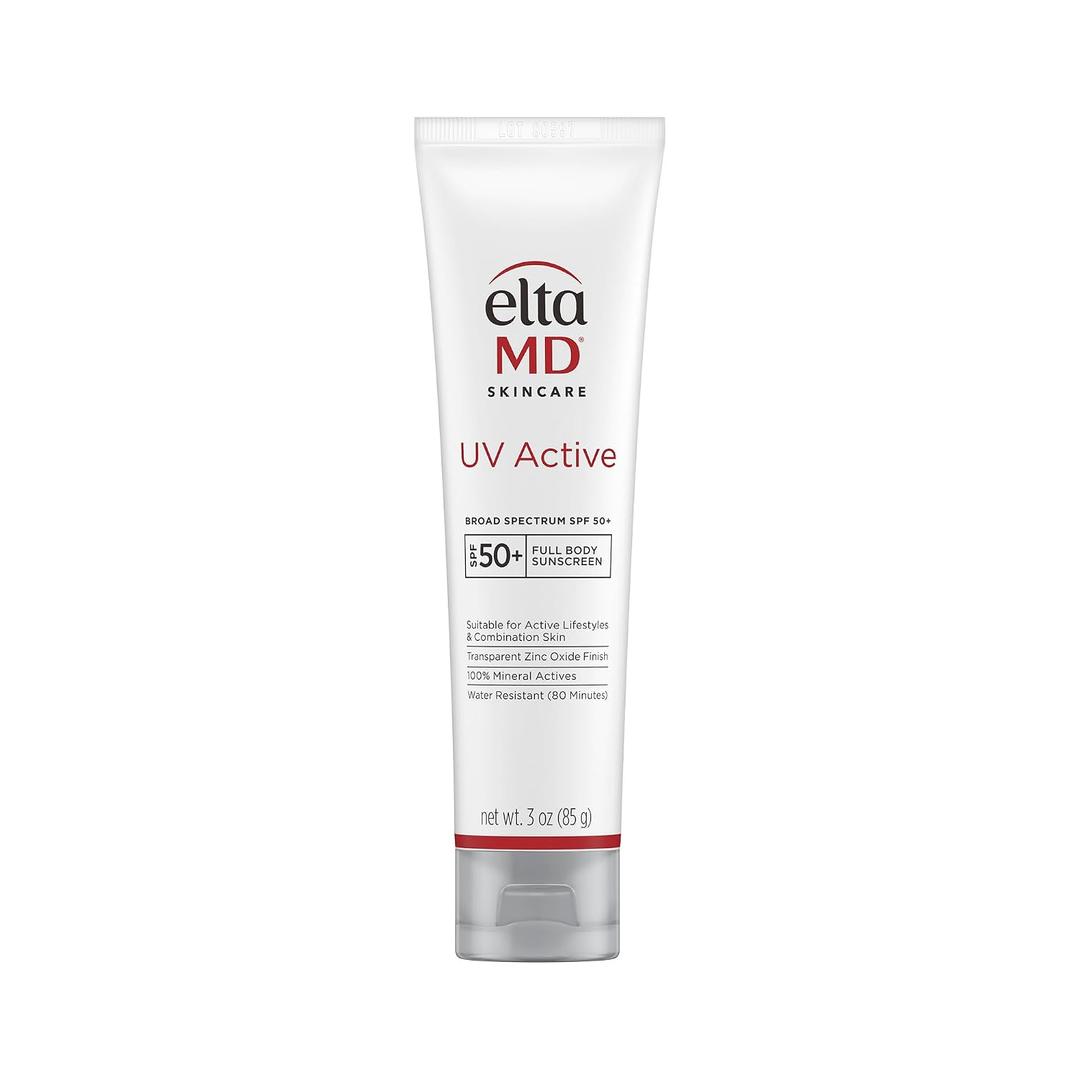 EltaMD UV Active 100% Mineral Sunscreen, SPF 50+ Full Body Sunscreen for Active Lifestyles, Water Resistant Up to 80 Minutes, 3.0 oz Tube