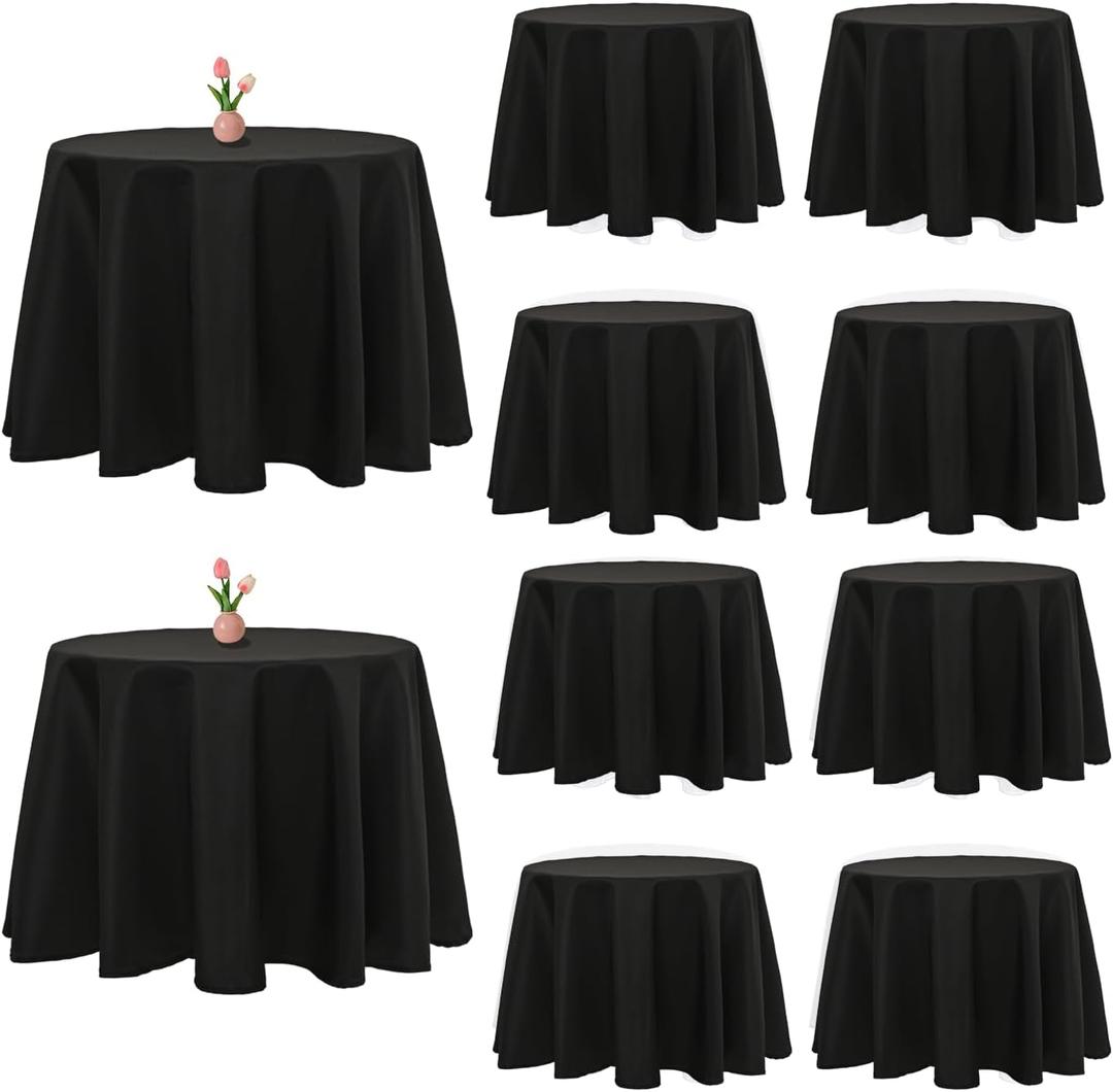 10 Pack Black Round Tablecloth 60 Inch Round Tablecloth Polyester Tablecloths for Round Tables Wrinkle Resistant Washable Decorative Fabric Table Covers for Wedding Dining Party Buffet