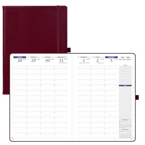 POPRUN 2026 Weekly Planner (A4 Size-8.25'' x 11.75''), 15-Minute Appointment Book (Jan 2026-Dec 2026) with Monthly Tabs, Inner Pockets, Pen Holder, PU Leather Softcover, 100GSM - Burgundy