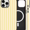 Magnetic for iPhone 16 Pro Case Cute Stripes Phone Case, Shockproof Slim TPU and Hard PC Protective Phone Cover Compatible with MagSafe Designed for Women Girls, Yellow