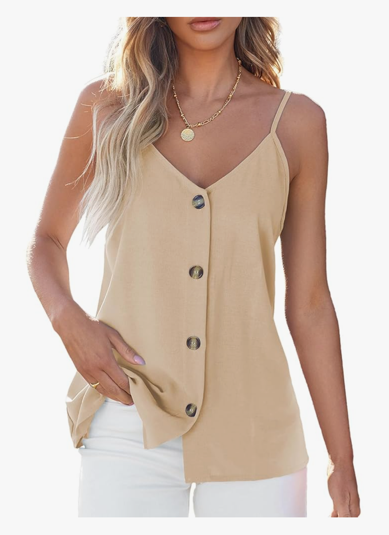 BLENCOT Women Summer Tank Tops Casual V Neck Strappy Loose Beach Sleeveless Shirts Blouses M