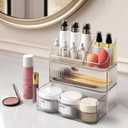 Medicine Cabinet Organizer 3 Tier, Stackable Bathroom Mirror Cabinet StorageSmall Makeup Organizers with 2 Drawer and 1 Tray for Wall Cabinet Closet Vanity, Countertop, Clear