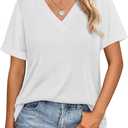 WIHOLL Womens Summer Tops Short Sleeve Basic Casual V Neck T Shirts Trendy Fashion 2026 (White, XL)