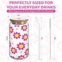 ZYLOSTORE glass cups with lids and straws,iced coffee cups with lids cups,smoothie cup, glass cups set,tumbler with lid and straw and lid, cute cups,gifts for christmas, jars with bambo lids