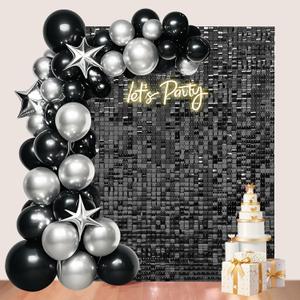 24 Pcs Black Shimmer Wall Backdrop Panels for Party Decoration,4 FT x 6 FT Black Sequin Backdrop for Birthday Graduation Anniversary Engagement