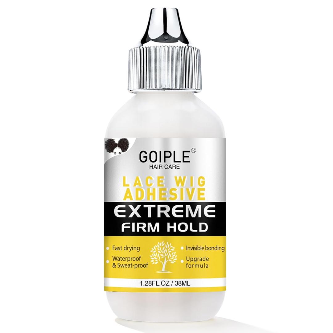 Goiple Wig Glue for Lace Front Wigs, Waterproof Lace Front Wig Glue for Wigs, Strong Hold Transparent Lace Adhesive for Hair Replacement Invisible Hair Bonding Wig Adhesive(1.28 fl oz)