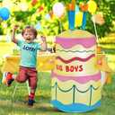 4.5FT Inflatable Happy Birthday Cake Decorations Outdoor, Birthday Blow Up Holiday Party Decor, Build-in LED Lights for Indoor Home Celebration Garden Lawn Yard Prop Sign