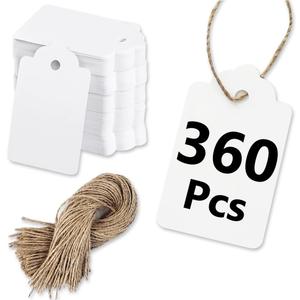 4 x PH PERKHOMY 360 Pcs White Paper Gift Tags with String, Blank Price Tags for Gifts Crafts Wedding Christmas, White (360 Pcs (1.7x2.8 in))