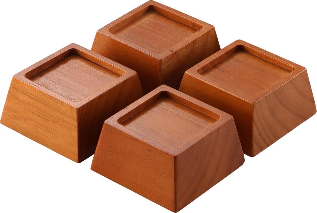 Lufia Wood Bed Risers 2 Inch, Premium Pine Furniture Risers - Sturdy, Stylish and Space Saving 2" Bed Lift for Sofa, Desk and More - 4-Pack (Brown Wood, 2 Inch)