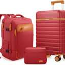 Luggage Sets 3 Piece, Carry On Luggage 20 Inch With Spinner Wheels,PC Hardside Suitcase Set with TSA Lock,Durable Carry On Suitcase With Travel Backpack for Men (Red)