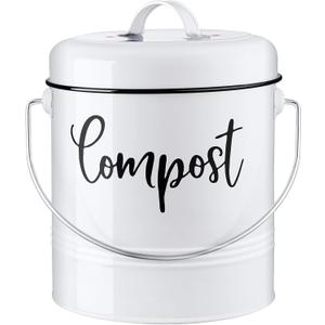 DAYYET Compost Bin Kitchen, 1.3 Gallon Farmhouse Kitchen Compost Bin Countertop, Indoor Countertop Compost Bucket with Lid and Charcoal Filters, White