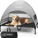 Veehoo Outdoor Dog Bed with Canopy, Cooling Elevated Pet Cot with Removable Shade, Non-Slip Feet, Raised Dog Cot for Large Dogs, Pet Tent Bed for Camping, Beach, XLarge, Black + Grey, CWC2411 (49.0"L x 33.0"W x 42.5"Th)