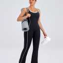 TDIFFUN Women Flare Jumpsuits Backless Workout Hollow One Piece Sleeveless Padded Unitard Sexy Gym Yoga Outfits (Black, M)