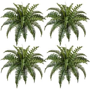 27IN Artificial Hanging Ferns,Large Boston Fake Ferns 25 Branches,Artificial Silk Green Plant for Outdoor Home Garden Porch Decor(Pack of 4) (25br4pcs-Green)