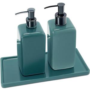 Ceramic Soap Dispenser Tray for Kitchen and Bathroom Sink, Modern and Farmhouse Rectangle Service Tray (Green,8", 1Pcs)